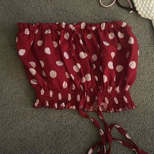 Polkadot tube top with a tie in front